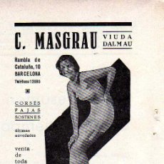 Coleccionismo de Revistas y Periódicos: ANTIGUA PUBLICIDAD DE C. MASGRAU - CORSÉS, FAJAS, SOSTENES. Lote 7936810