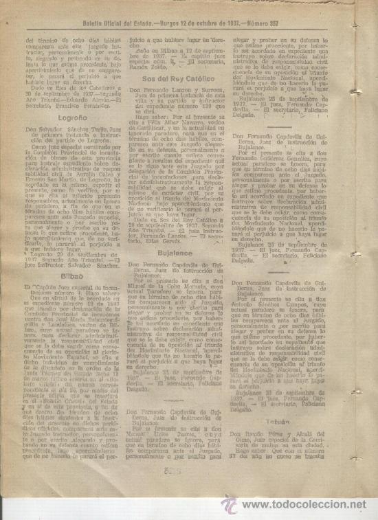 Coleccionismo de revistas y peri&oacute;dicos: BOLETIN .GUERRA CIVIL.1937.RUTE.LA RAMBLA.OVIEDO.BORJA.CABRA.ALORA.TERUEL. REQUISITORIAS.