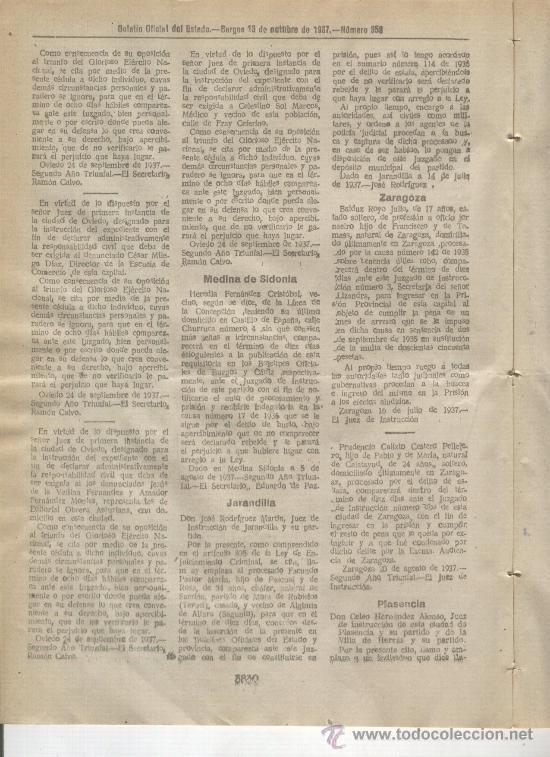 Coleccionismo de revistas y peri&oacute;dicos: BOLETIN.GUERRA CIVIL 1937 SAN FERNANDO ALORA TERUEL VITORIA SOS DEL REY CATOLICO LA ALMUNIA TETUAN