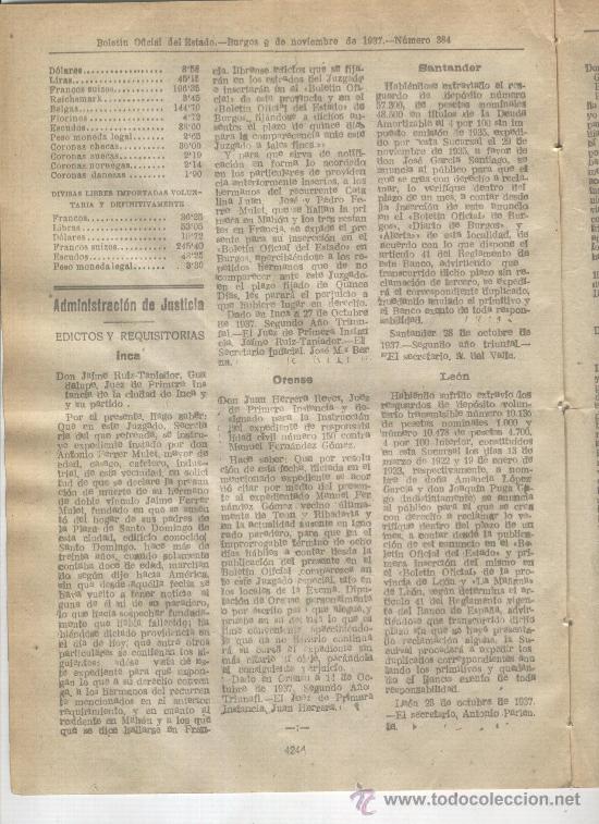 Coleccionismo de revistas y peri&oacute;dicos: BOLETIN.GUERRA CIVIL.1937.INCA.ORENSE.SANTANDER. LEON.BUJALANCE.TERUEL.VILLADIEGO.ALORA.SEDANO