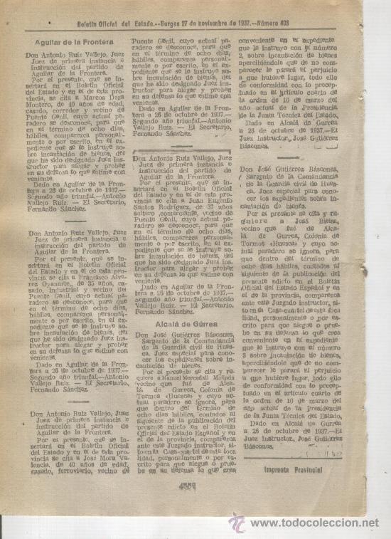 Sammeln von Zeitschriften und Zeitungen: BOLETIN . GUERRA CIVIL 1937. SANTANDER. BILBAO. MONTORO. AGUILAR DE LA FRONTERA.ALCALA DE GURREA.