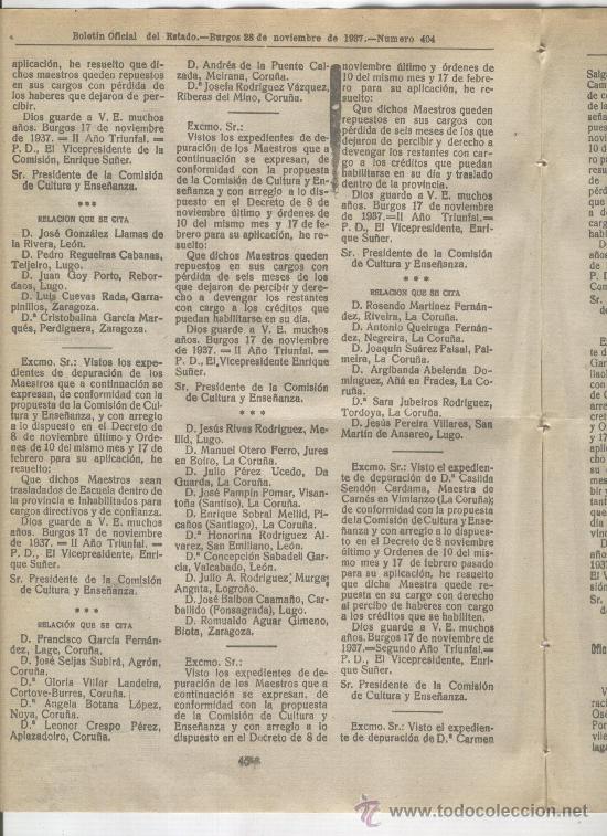 Colecionismo de Revistas e Jornais: BOLETIN. GUERRA CIVIL. 1937. EXPEDIENTES DE DEPURACION. MAESTROS. VIMIANZO.CAMPO.SANTIBA&Ntilde;EZ.VILLAOBI