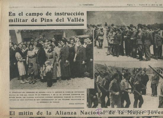Collezionismo di Riviste e Giornali: LA VANGUARDIA.1937.GUERRA CIVIL.CAMPO DE INSTRUCCION MILITAR EN PINS DEL VALLES.SANT CUGAT DEL VALLE