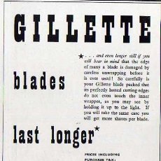 Coleccionismo de Revistas y Periódicos: PUBLICIDAD GILLETTE - 1942 - 11,55 X 16,5 CM.APROX.. Lote 9378281
