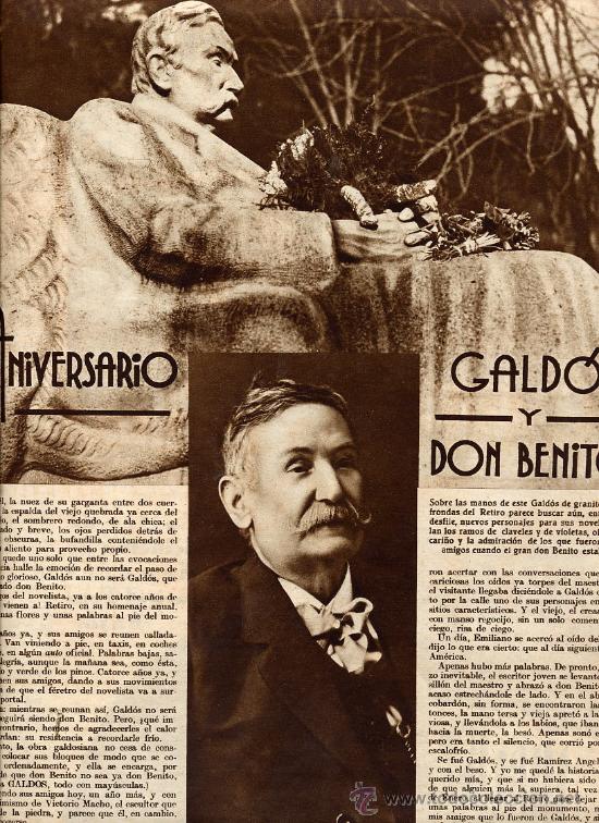 Coleccionismo de revistas y peri&oacute;dicos: BENITO PEREZ GALDOS 1934 HOJA REVISTA