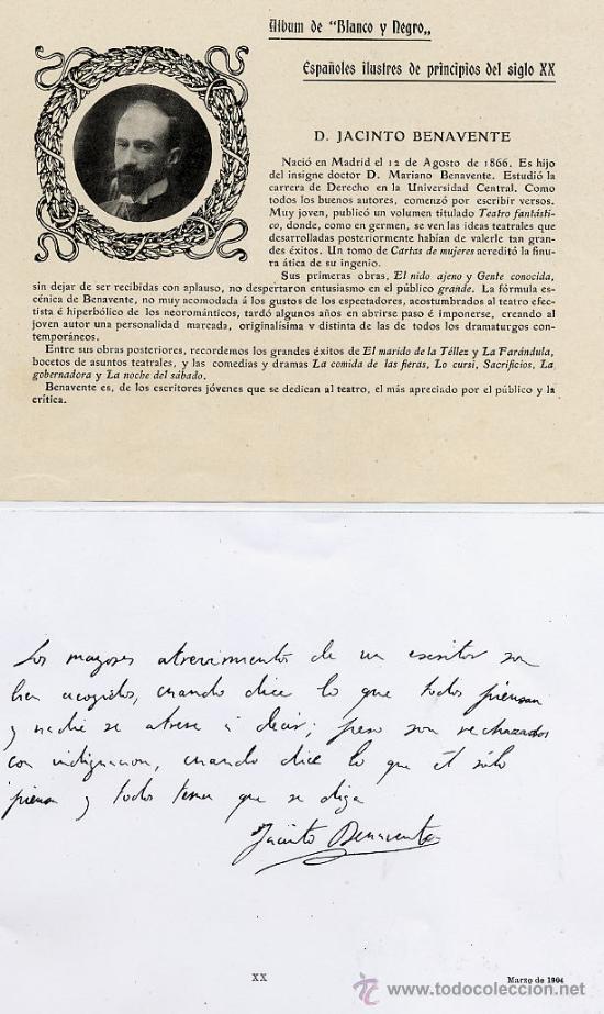 Coleccionismo de Revistas y Peri&oacute;dicos: JACINTO BENAVENTE 1904 ESCRITO RETAL REVISTA