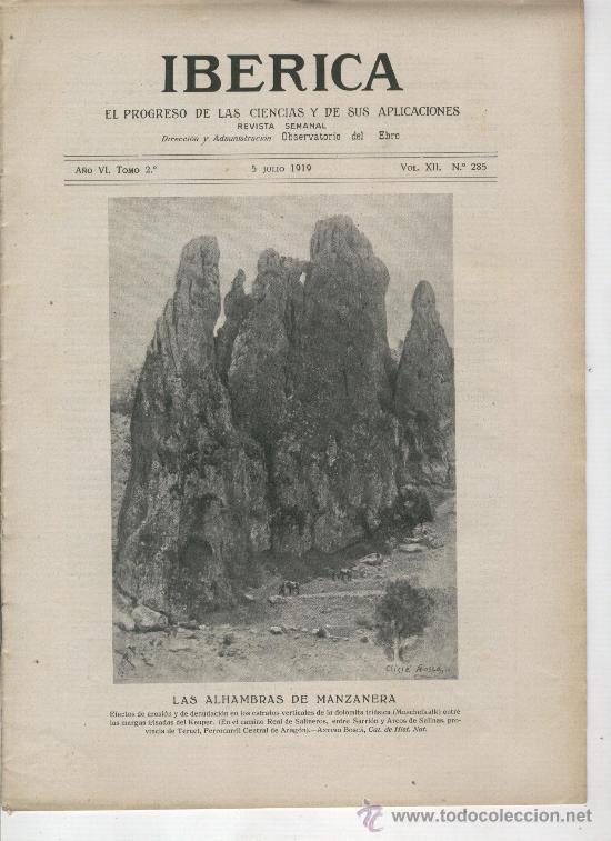 Coleccionismo de Revistas y Peri&oacute;dicos: IBERICA 285 A&Ntilde;O 1919 LAS ALHAMBRAS DE MANZANERA SARRION ARCOS DE SALINAS.TERUEL MARISMAS LEBRIJA