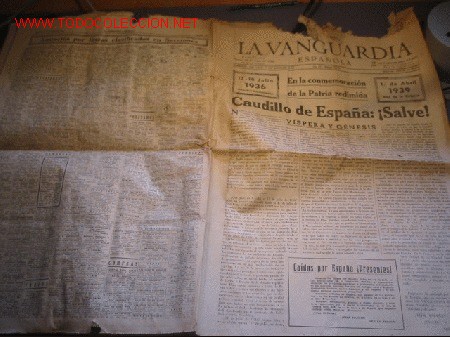 Coleccionismo de revistas y peri&oacute;dicos: DIARIO LA VANGUARDIA  A&Ntilde;O 1939 - CAUDILLO DE ESPA&Ntilde;A &iexcl; SALVE!