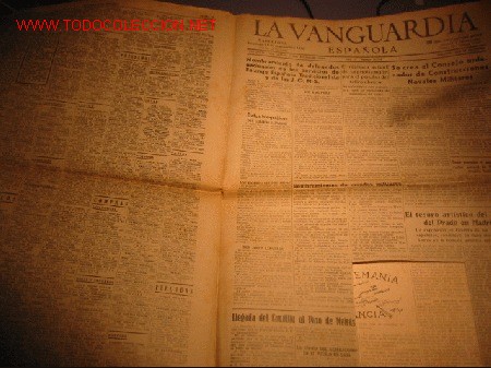 Collezionismo di Riviste e Giornali: DIARIO LA VANGUARDIA A&Ntilde;O 1939
