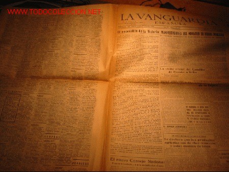Collezionismo di Riviste e Giornali: DIARIO LA VANGUARDIA A&Ntilde;O 1939 - MANIFESTACIONES DEL MINISTRO DE OBRAS