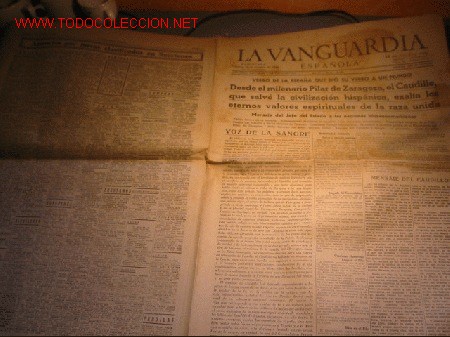 Collezionismo di Riviste e Giornali: DIARIO LA VANGUARDIA A&Ntilde;O 1939 - VERBO DE ESPA&Ntilde;A QUE DI&Oacute; SU VERBO A UN MUNDO