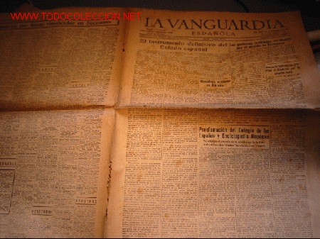 Coleccionismo de revistas y peri&oacute;dicos: DIARIO LA VANGUARDIA A&Ntilde;O 1939