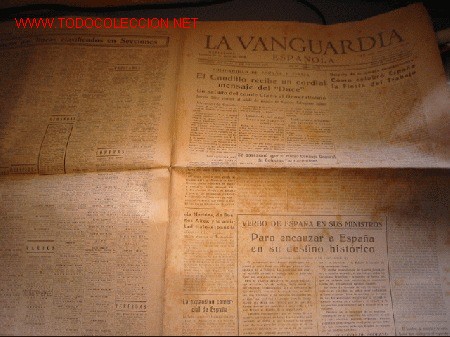 Collectionnisme de Revues et Journaux: DIARIO LA VANGUARDIA A&Ntilde;O 1939