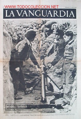 Coleccionismo de Revistas y Peri&oacute;dicos: LA VANGUARDIA 1937 -GUERRA CIVIL- En Portada: FUEGO DE MORTERO EN EL AVANCE EN LOS FRENTES DE MADRID
