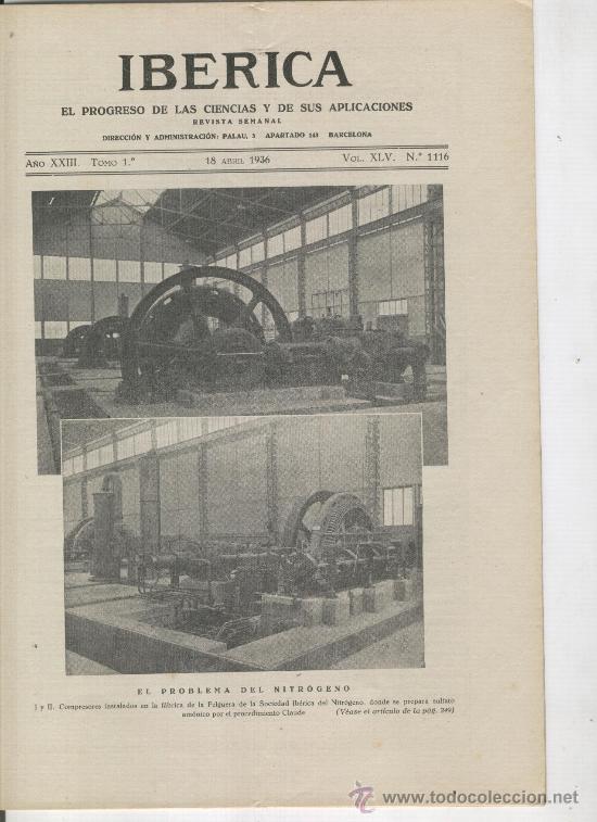 Sammeln von Zeitschriften und Zeitungen: REVISTA IBERICA A&Ntilde;O 1936 1116 FABRICA DE NITROGENO EN SABI&Ntilde;ANIGO CERCADOS RIVIERE