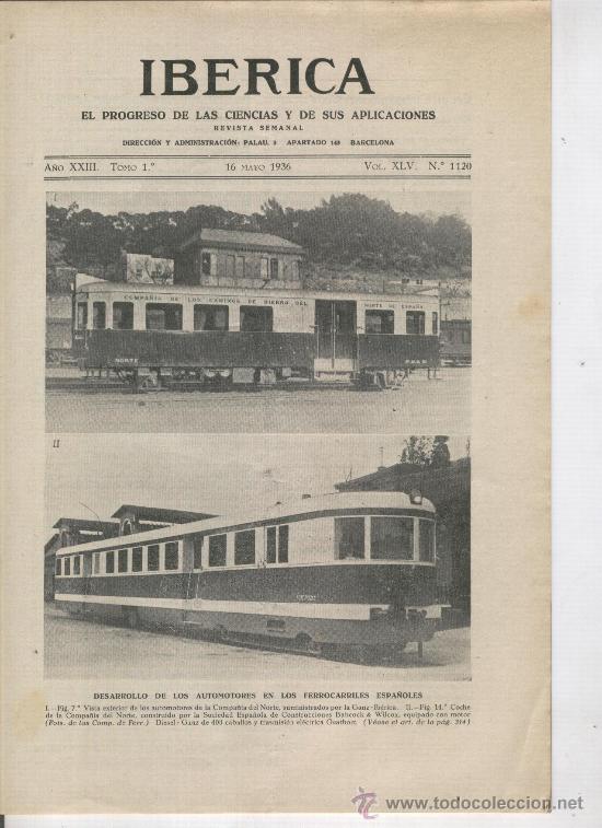Coleccionismo de Revistas y Peri&oacute;dicos: REVISTA IBERICA 1120 A&Ntilde;O 1935 FERROCARRIL TREN LOCOMOTORA CERCADOS METALICOS RIVIERE
