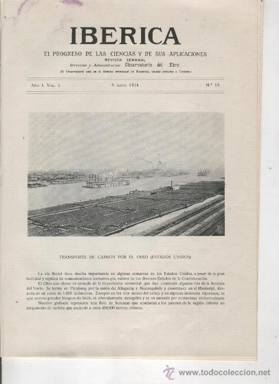 Coleccionismo de revistas y peri&oacute;dicos: IBERICA.A&Ntilde;O 1914.19.TRANSPORTE DE CARBON POR EL RIO OHIO.USA.ECLIPSE TOTAL.VINO.ARGENTINA.MENDOZA.