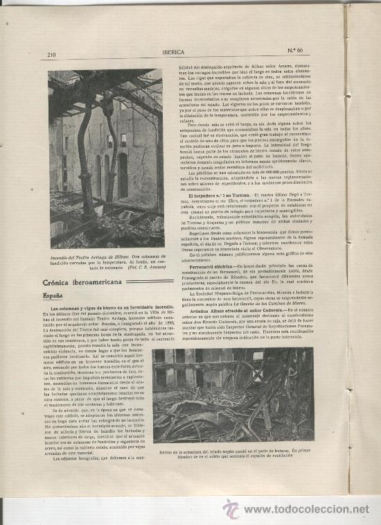 Sammeln von Zeitschriften und Zeitungen: IBERICA.66.A&Ntilde;O 1915.INCENDIO DEL TEATRO ARRIAGA DE BILBAO.MAQUINA GIGANTE DE ESCRIBIR.UNDERWOOD.