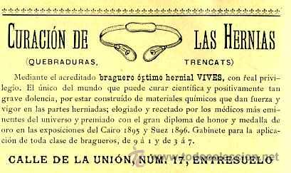 Coleccionismo de revistas y peri&oacute;dicos: Recorte de revista: Publicidad de Curacion de las Hernias mediante el braguero Vives