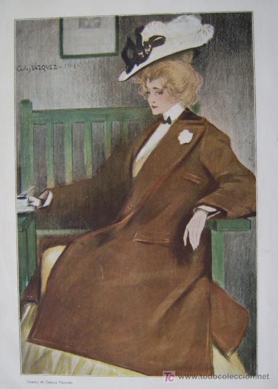 Sammeln von Zeitschriften und Zeitungen: CUADRO DE CARLOS VAZQUEZ (ELEGANTE FIGURA DE MUJER ATAVIADA CON SOMBRERO)