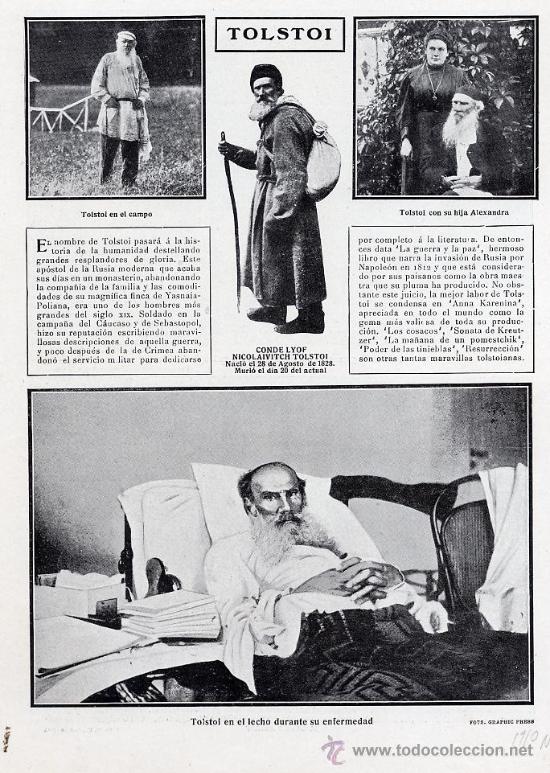 Coleccionismo de Revistas y Peri&oacute;dicos: TOLSTOI 1910 HOJA REVISTA