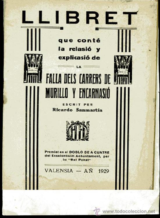 Coleccionismo de Revistas y Peri&oacute;dicos: LLIBRET FALLA CARRERS DE MURILLO Y ENCARNASI&Oacute;, 1929 . . rr oferta solo hoy