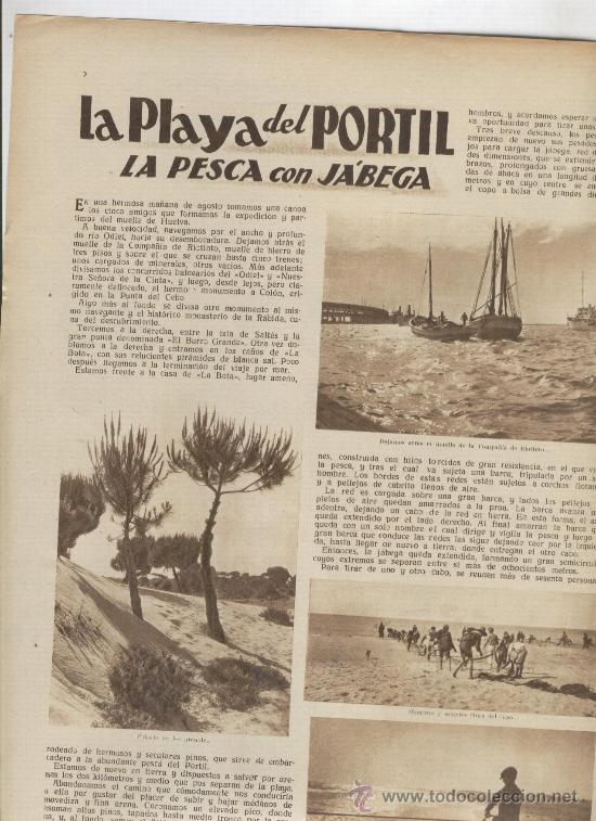 Colecionismo de Revistas e Jornais: REVISTA A&Ntilde;O 1934 PESCA ANCESTRAL LA PLAYA DE PORTIL LA PESCA CON JABEGA HUELVA FOTOS