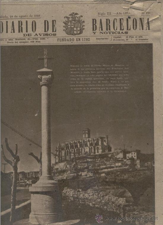 Collectionnisme de Revues et Journaux: DIARIO DE BARCELONA A&Ntilde;O 1948 MANRESA EN PORTADA LLUM FRANCO EN TOLOSA PANJON VIGO CARDONA VALLS