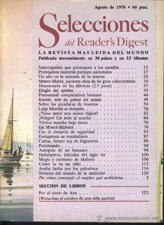 Coleccionismo de revistas y peri&oacute;dicos: Selecciones Reader's Digest / Agosto 1976 / Museo Mar&eacute;s / Karate / Habana / Arafat Palestina Malasia