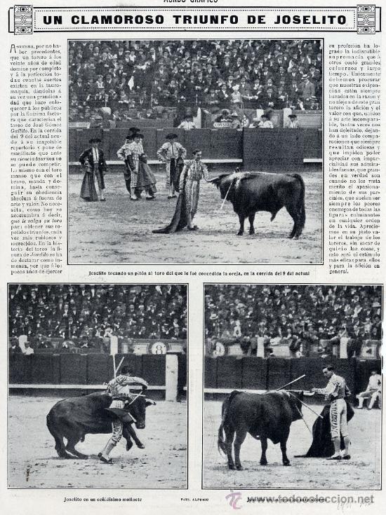 Coleccionismo de Revistas y Peri&oacute;dicos: TOROS 1915 JOSELITO HOJA REVISTA