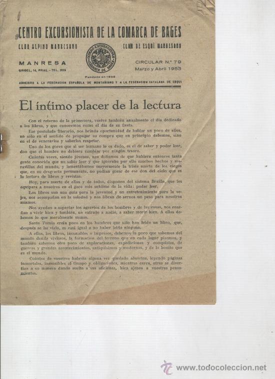 Coleccionismo de revistas y peri&oacute;dicos: CENTRO EXCURSIONISTA. BAGES. MANRESA. CLUB DE ESQUI MANRESANO. 79. A&Ntilde;O 1953.