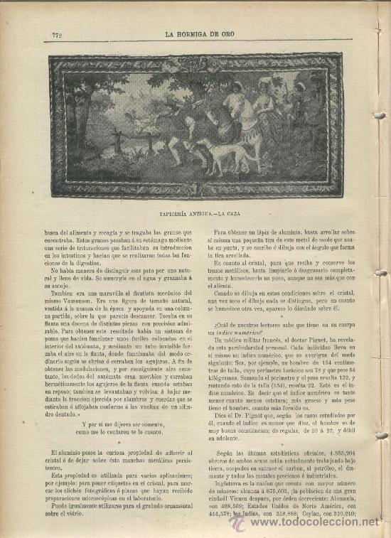 Coleccionismo de revistas y peri&oacute;dicos: REVISTA LA HORMIGA DE ORO. A&Ntilde;O 1901. TAPICERIA ANTIGUA. LA CAZA. LA PESCA. LA VENDIMIA