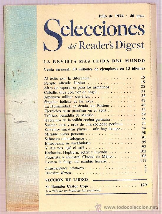 Coleccionismo de Revistas y Peri&oacute;dicos: REVISTA SELECCIONES READER'S DIGEST JULIO 1974 PERIPLO ALLENDE JUPITER - PASTEUR - KATHARINE HEPBURN
