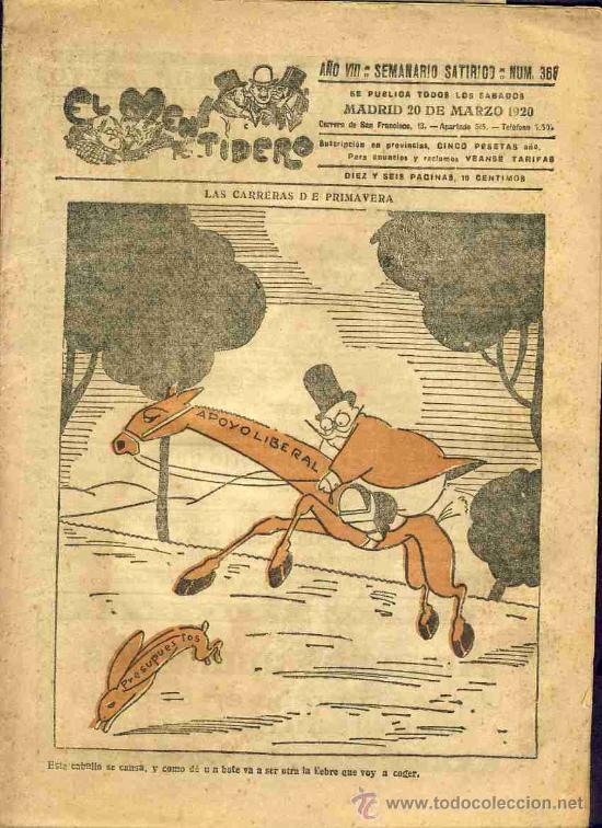 Coleccionismo de Revistas y Peri&oacute;dicos: Revista EL MENTIDERO de Madrid, de 20 de Marzo de 1920. Semanario satirico (ver fotos adicionales)