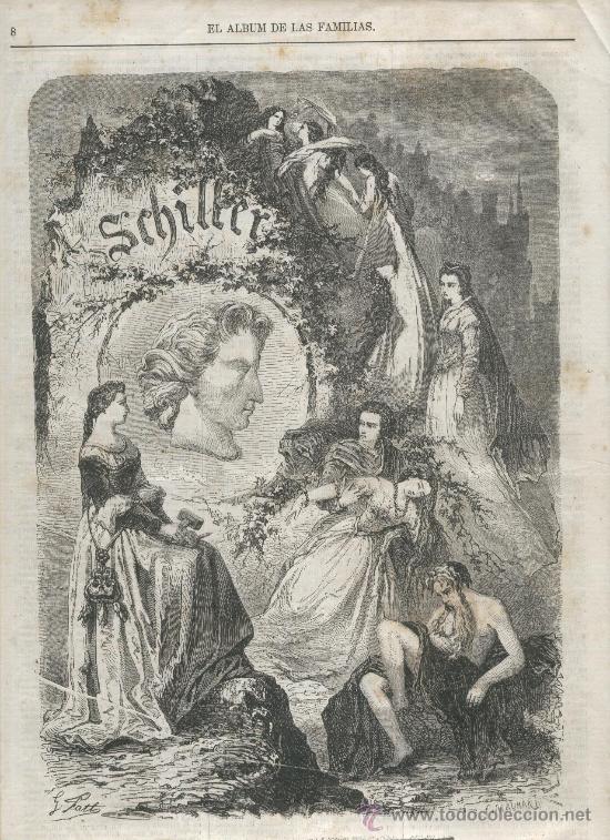 Colecionismo de Revistas e Jornais: PERIODICO.A&Ntilde;O 1859.POETA ALEMAN.SCHILLER. 11-11-1759.MARBACH.WURTEMBERG.ALEGORIA.F. GABA&Ntilde;ACH.