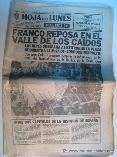 Collection Magazines and Newspapers: HOJA DEL LUNES 24-NOV-1975: MUERTE DE FRANCO. DIARIO ORIGINAL