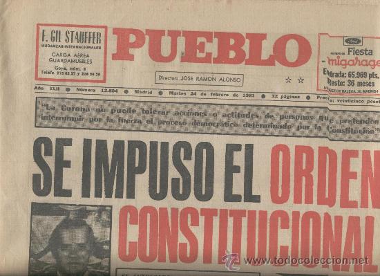 Sammeln von Zeitschriften und Zeitungen: PERIODICO PUEBLO. MADRID. 24-02-1981.FRACASA EL  GOLPE DE ESTADO EN ESPA&Ntilde;A. TEJERO.