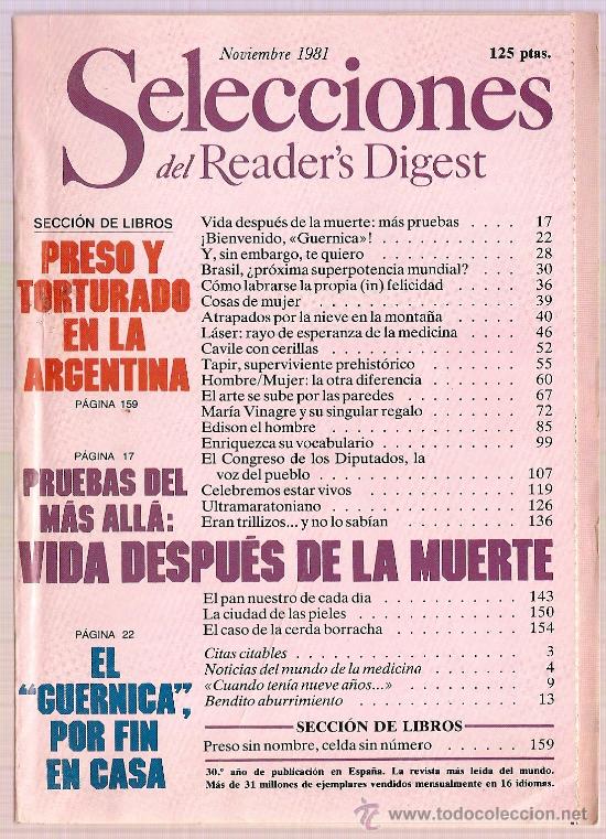 Collezionismo di Riviste e Giornali: REVISTA SELECCIONES READER'S DIGEST NOVIEMBRE 1981 EL GUERNICA EN CASA