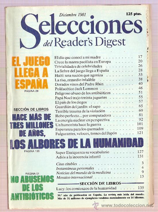 Collezionismo di Riviste e Giornali: REVISTA SELECCIONES READER'S DIGEST DICIEMBRE 1981 ANTIBIOTICOS