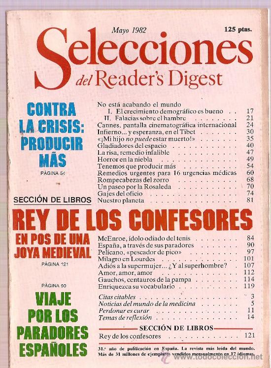 Collezionismo di Riviste e Giornali: REVISTA SELECCIONES READER'S DIGEST MAYO 1982 PARADORES ESPA&Ntilde;OLES - LA ROSALEDA - CANNES