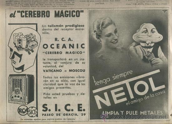 Coleccionismo de Revistas y Peri&oacute;dicos: LA VANGUARDIA A&Ntilde;O 1935 PUBLICIDAD DEL LIMPIAMETALES NETOL POLVOS GEMEY FRANCISCO BULLICH