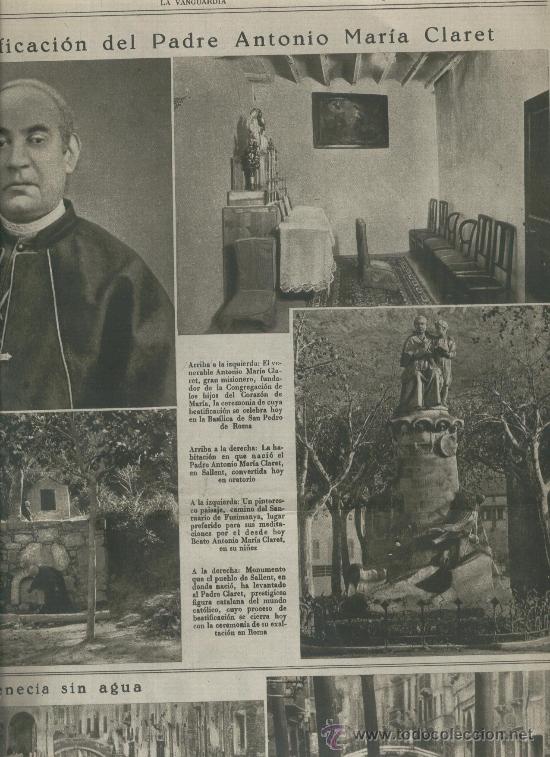 Colecionismo de Revistas e Jornais: LA VANGUARDIA A&Ntilde;O 1934 BEATIFICACION DEL PADRE ANTONIO MARIA CLARET FOTOS DEL PUEBLO NATAL SALLENT