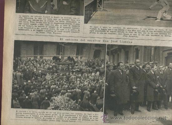 Collezionismo di Riviste e Giornali: LA VANGUARDIA A&Ntilde;O 1934 ENTIERRO DEL ESCULTOR JOSE LLIMONA ESCULTURA UNA MUJER PILOTO DE AVIACION