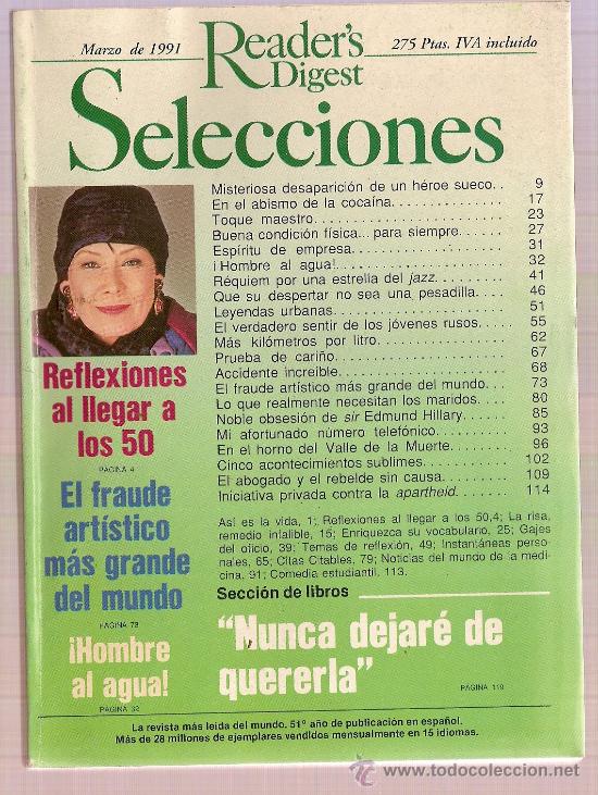 Collezionismo di Riviste e Giornali: REVISTA SELECCIONES READER'S DIGEST MARZO 1991 REFLEXIONES A LOS 50