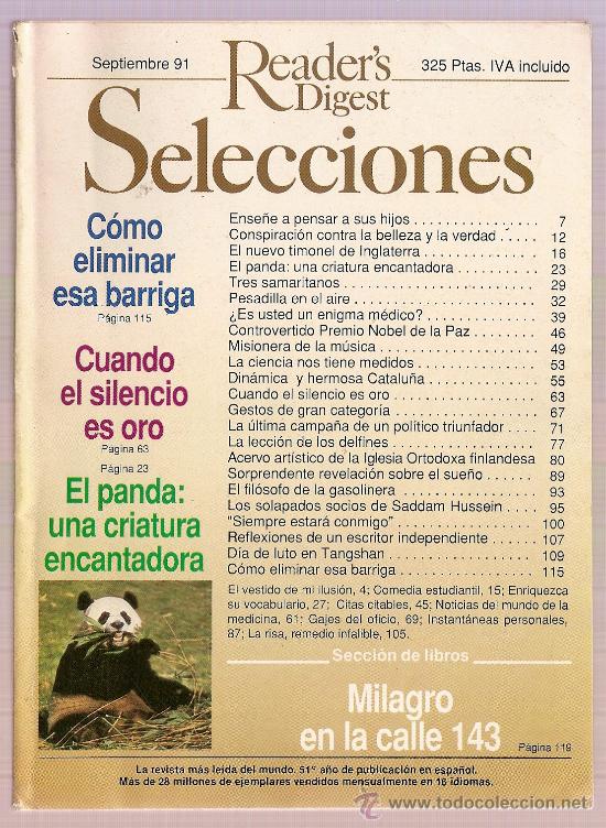 Collezionismo di Riviste e Giornali: REVISTA SELECCIONES READER'S DIGEST SEPTIEMBRE 1991 EL PANDA - SILENCIO ES ORO - ELIMINAR BARRIGA