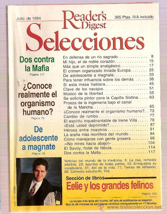 Collezionismo di Riviste e Giornali: REVISTA SELECCIONES READER'S DIGEST JULIO 1994 CANAL DE LA MANCHA - MAFIA - ORGANISMO HUMANO