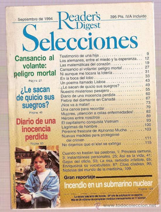 Collezionismo di Riviste e Giornali: REVISTA SELECCIONES READER'S DIGEST SEPTIEMBRE 1994 INCENDIO SUBMARINO NUCLEAR
