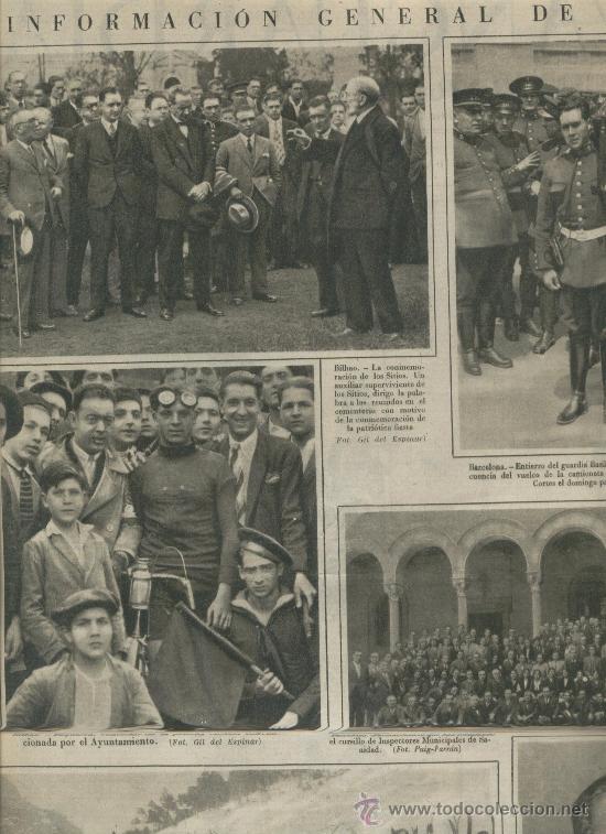 Coleccionismo de Revistas y Peri&oacute;dicos: LA VANGUARDIA 1932 CONMEMORACION DE LOS SITIOS DE BILBAO MANTILLAS GOYA LA FAVORITA EZQUERRA CICLISM