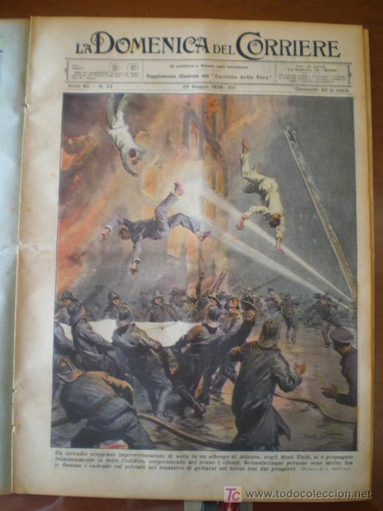 Coleccionismo de revistas y peri&oacute;dicos: LA DOMENICA DEL CORRIERE N&ordm; 22 (29/05/38) ATLANTA ESTADOS UNIDOS BOMBEROS INCENDIO GIRO CICLISMO