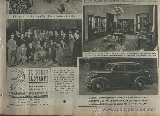Colecionismo de Revistas e Jornais: LA VANGUARDIA A&Ntilde;O 1934 RUGBY ENTRE CATALU&Ntilde;A  ITALIA SASTRERIA EL DIQUE FLOTANTE SELECCIO CATALANA